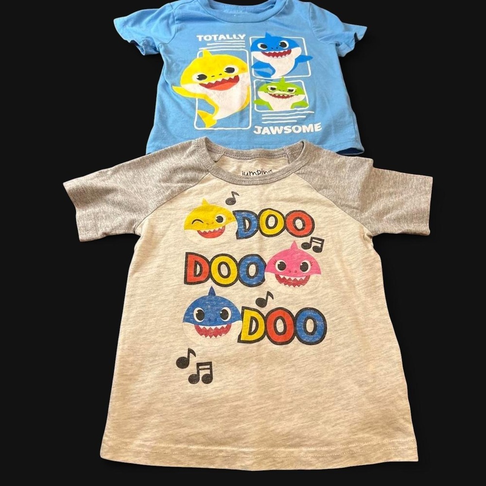 Baby Shark Toddler Boys T-Shirt Lot of 2 Pinkfong Jumping Beans Blue Gray 3T
